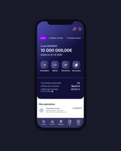 UI design et direction artistique de l'application mobile Distingo Bank. Studio de création d'application mobile et design graphique