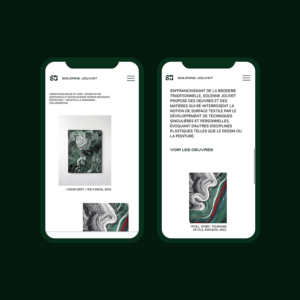 Création de site web, UI design et direction artistique de l'artiste Solenne Jolivet. Studio de création d'application mobile et design graphique
