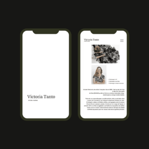 Création de site web mobile, webdesign, direction artistique et logo de l'artiste Victoria Tanto. Studio de création d'application mobile et design graphique