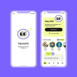 UI/UX design, direction artistique et branding de l'application mobile sociale Yanomi.